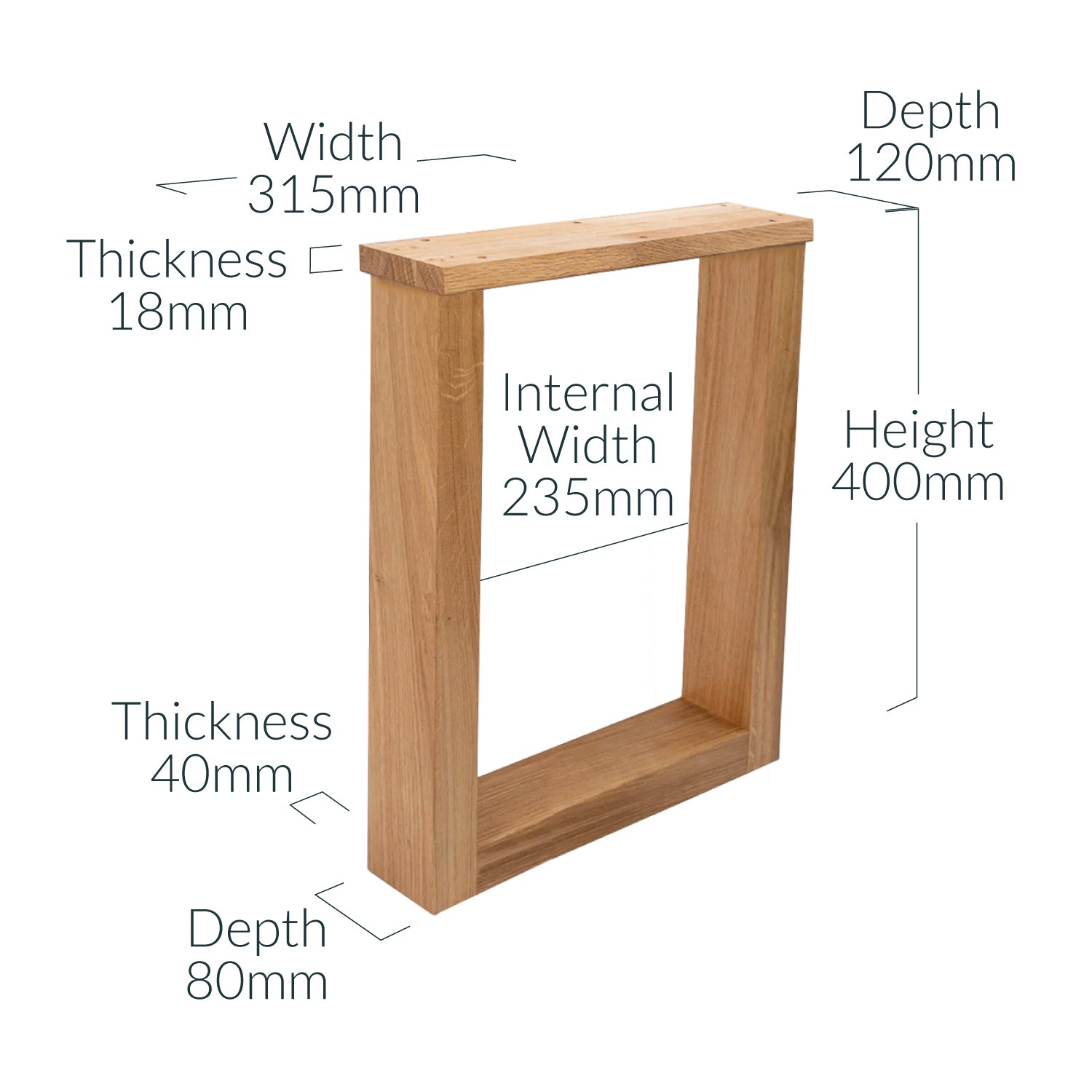 Square Wooden Bench Legs - Dimensions