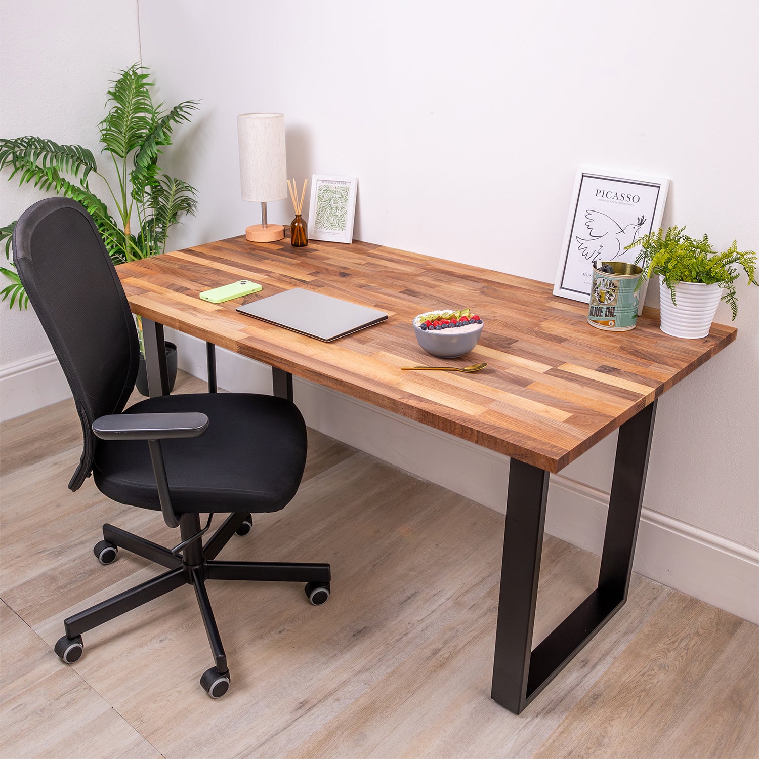 Walnut Solid Wood Desk with Square Metal Legs