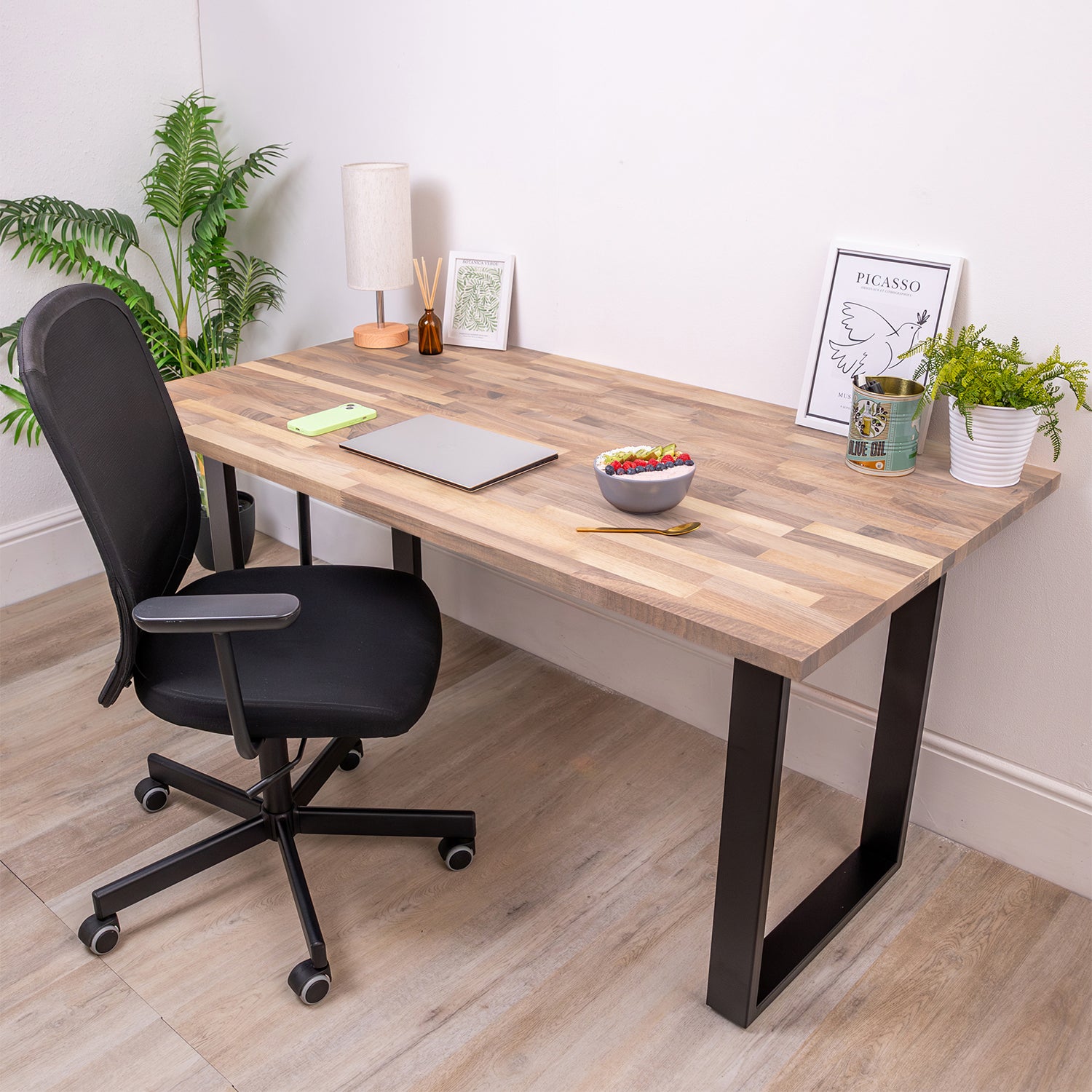 Walnut Solid Wood Desk with Square Metal Legs (Sanded)