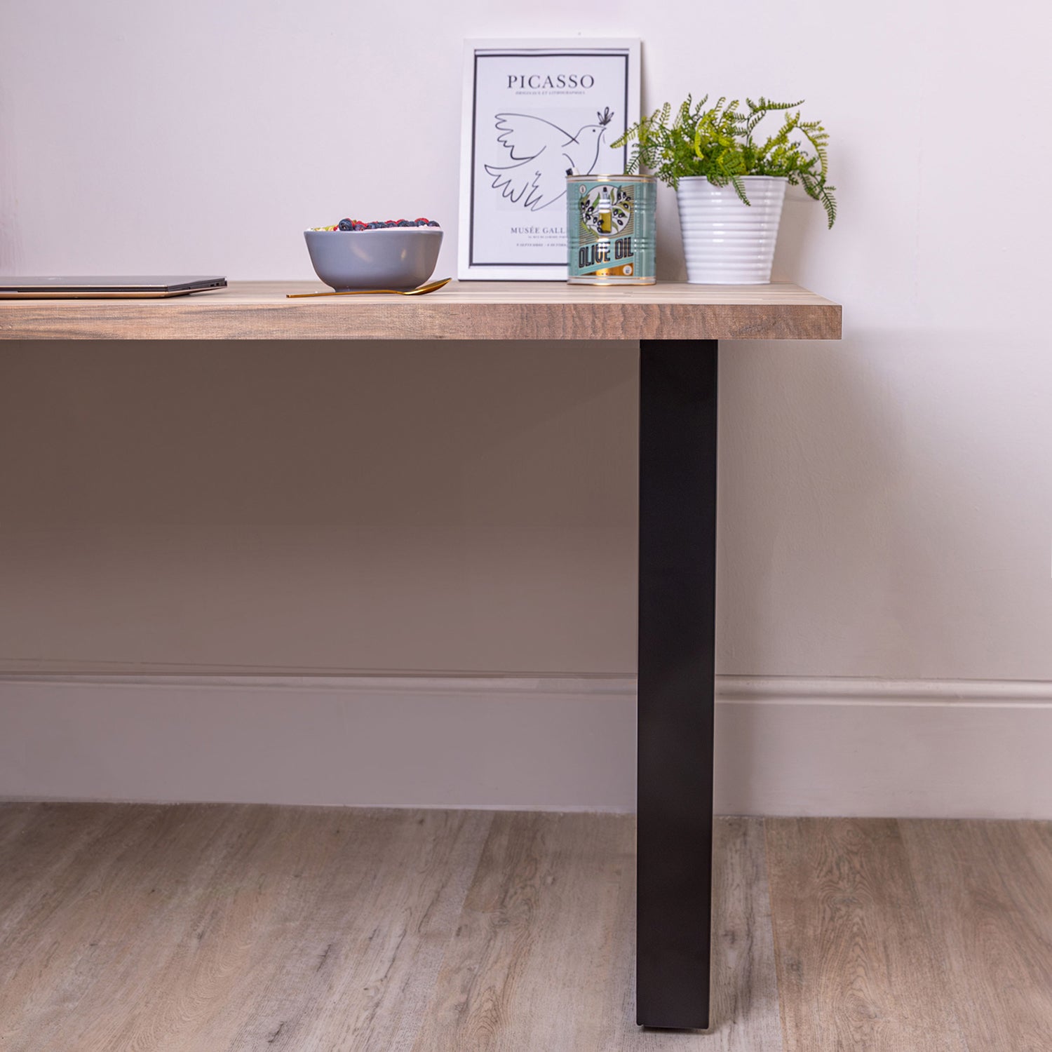 Walnut Solid Wood Desk with Square Metal Legs (Sanded)