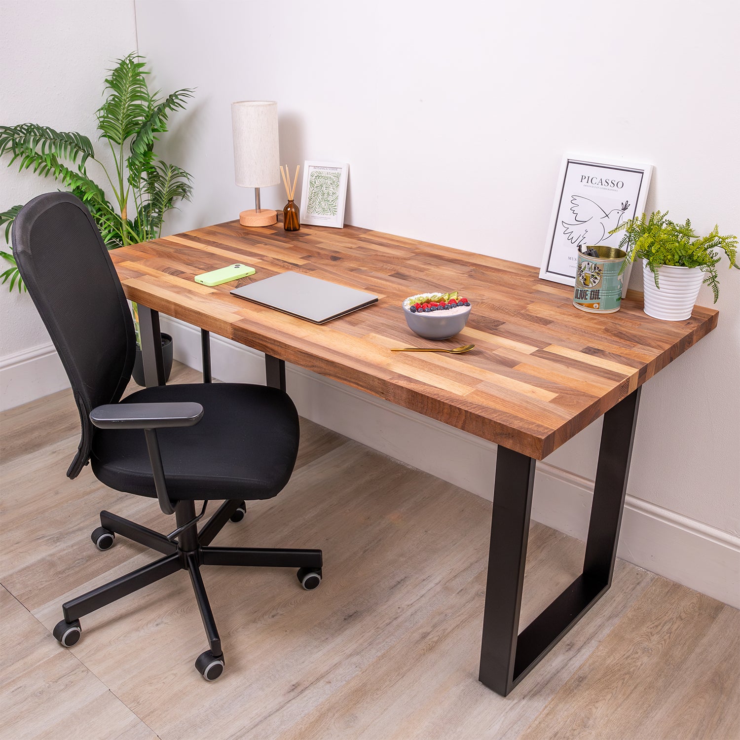 Walnut Solid Wood Desk with Square Metal Legs