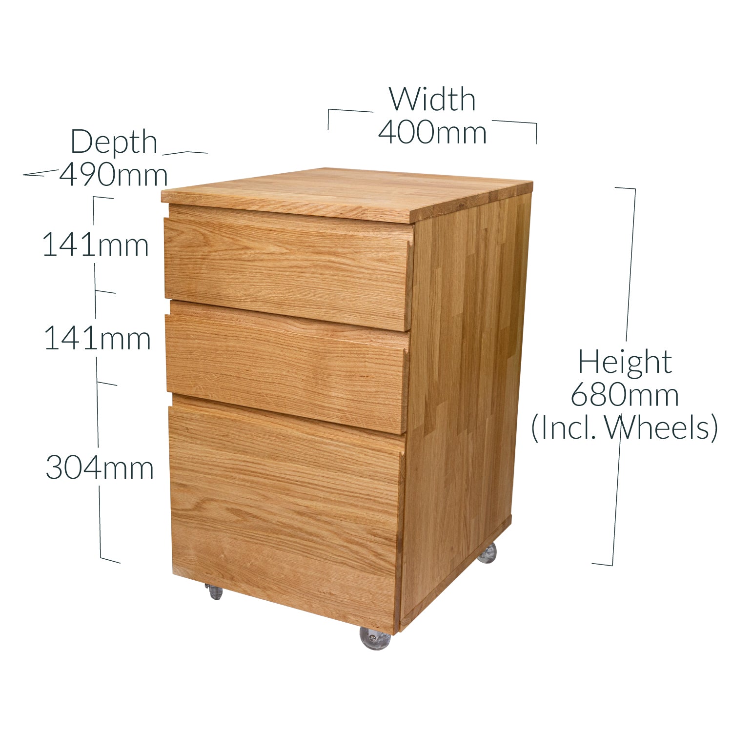 Wood Under-Desk Pedestal Cabinet with 3 Drawers